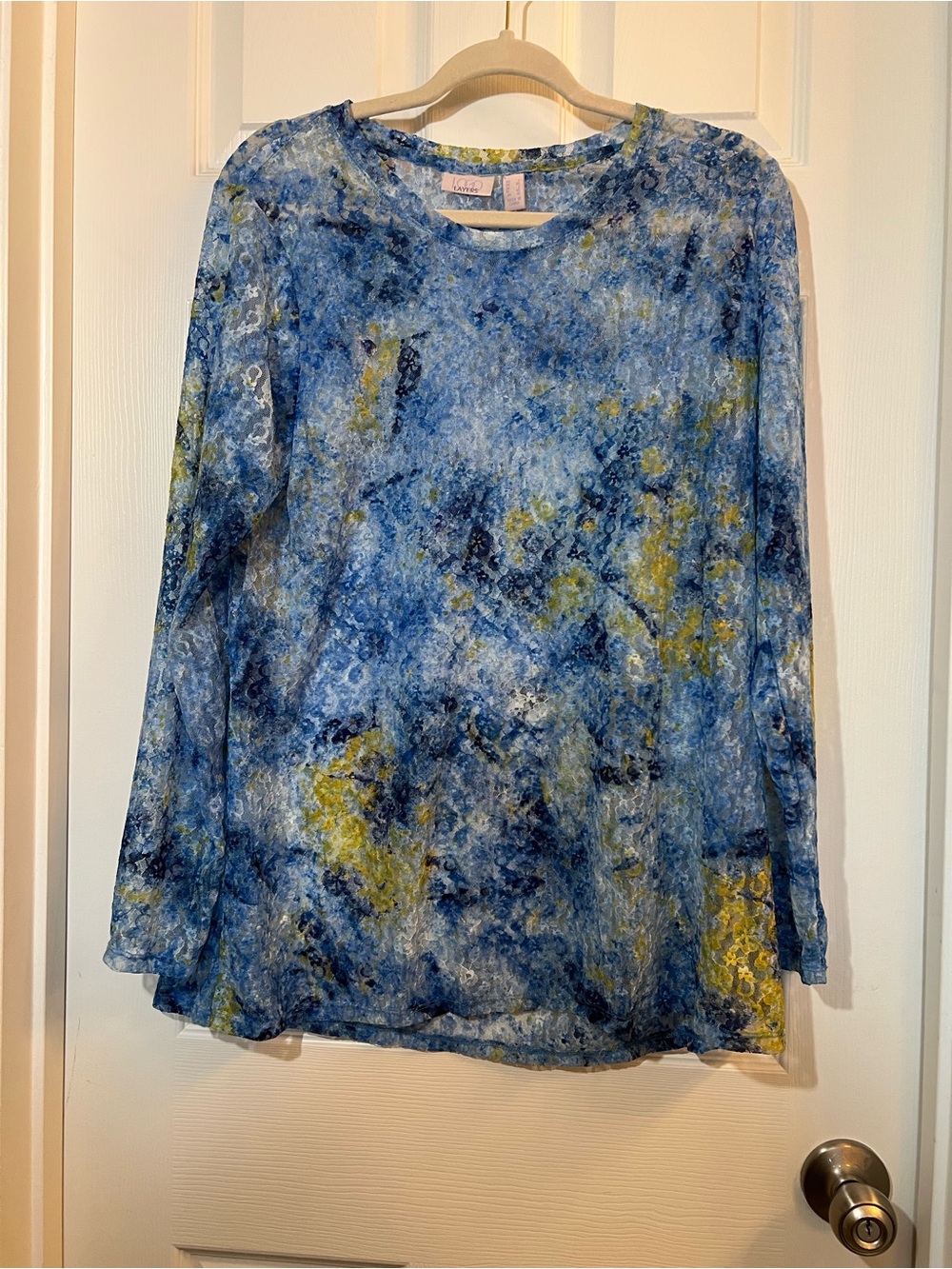 LOGO by Lori Goldstein Blue and Yellow Abstract Long Sleeve Tunic